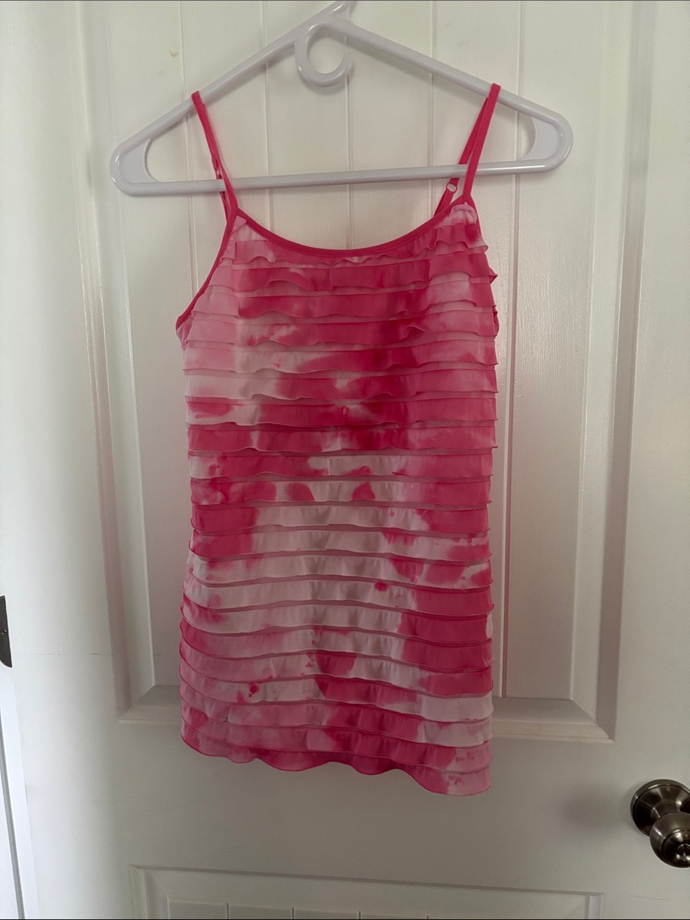 Pink Ruffled Tie-Dye Spaghetti Strap Camisole